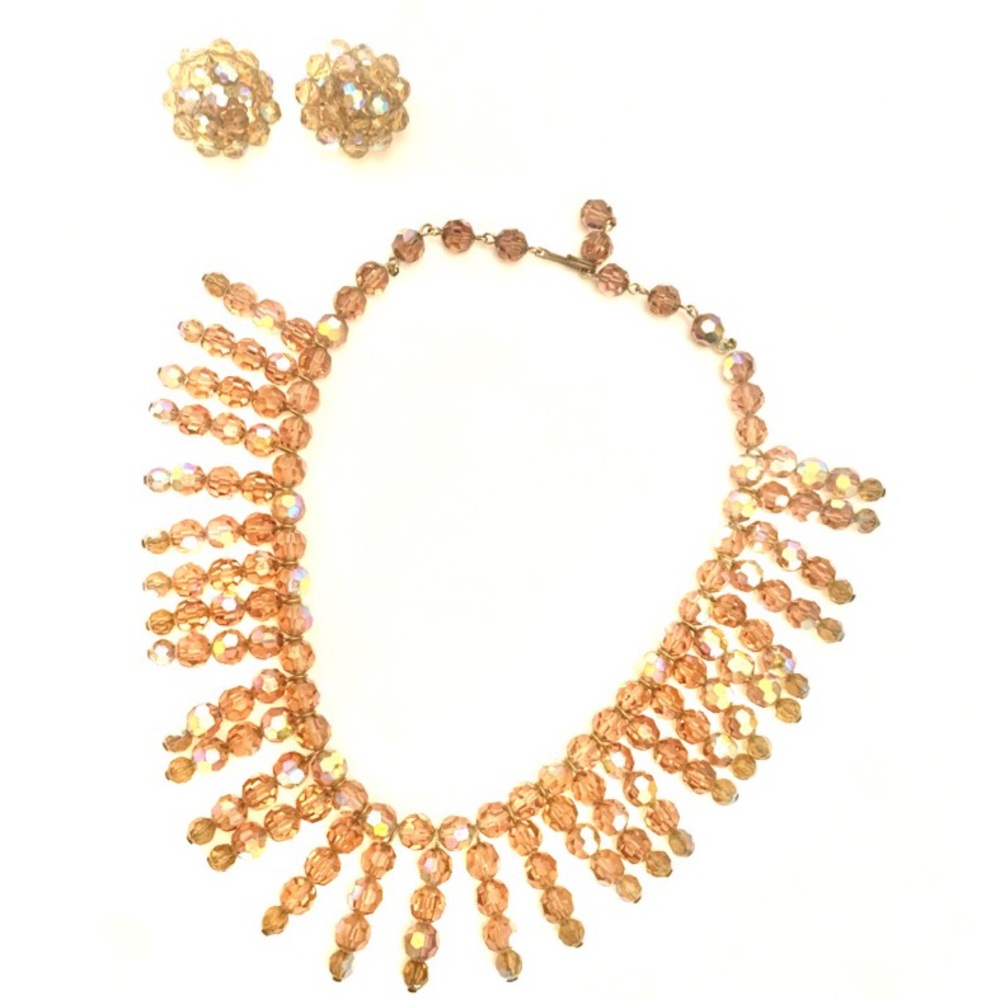 ❤️VINTAGE❤️ Stunning! aurora borealis  crystal collar necklace & clip on earring